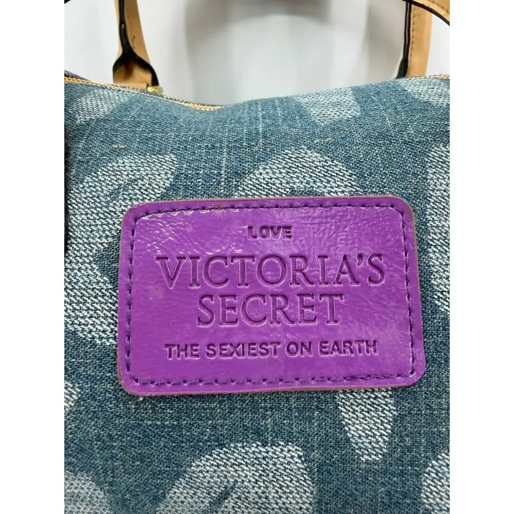 Victoria's Secret Love Spell Denim Logo Satchel Handbag Blue Purple